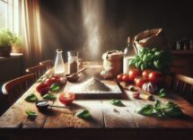 Immagine di una nonna che cucina con i nipoti