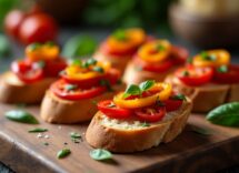 Bruschette con peperoni freschi e aromi