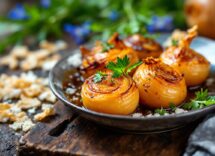 Cipolline borettane al forno con speck e timo croccante