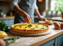 Crostata al formaggio servita su un piatto elegante