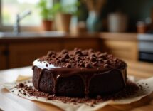 Deliziosa torta al cioccolato fondente con decorazioni