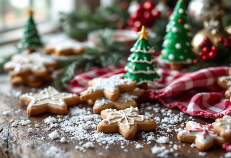 Biscotti natalizi decorativi appesi a un albero di Natale