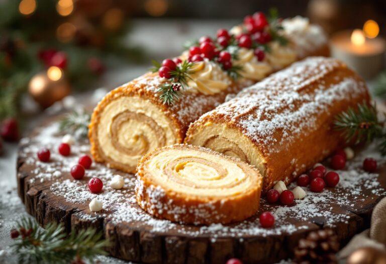 Tronchetto alla crema decorato per Natale