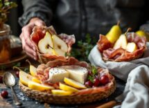 Cestini di prosciutto crudo con stracchino e pere