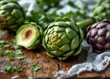 Carciofi freschi pronti per la pulizia e la cottura