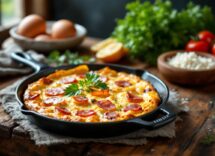 Frittata al forno con patate e speck appena sfornata