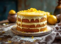 Torta della nonna con crema e pinoli, dolce italiano