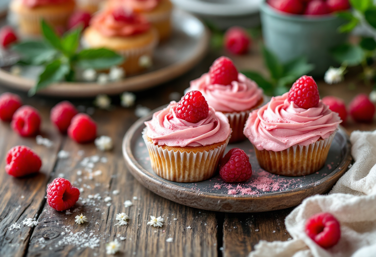 Deliziosi mini cupcake ai lamponi decorati