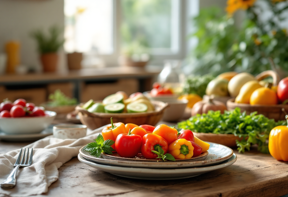 Anziano che mangia frutta e verdura fresca